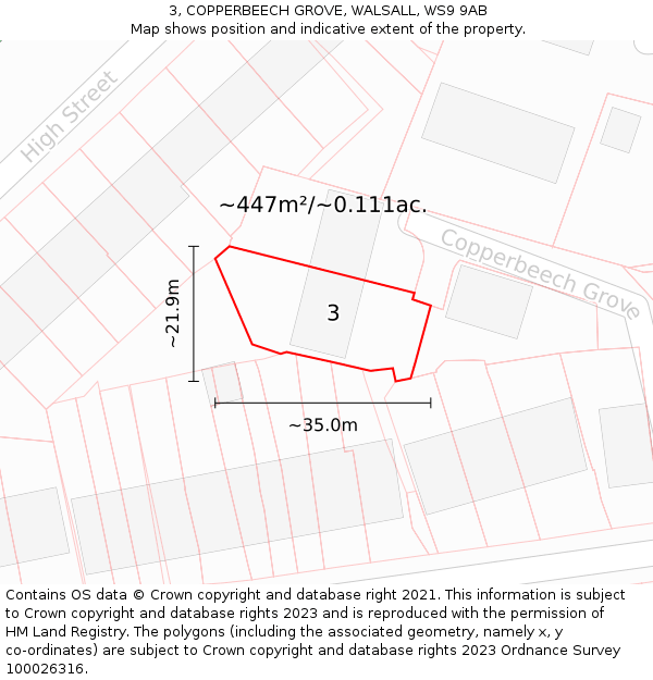 3, COPPERBEECH GROVE, WALSALL, WS9 9AB: Plot and title map