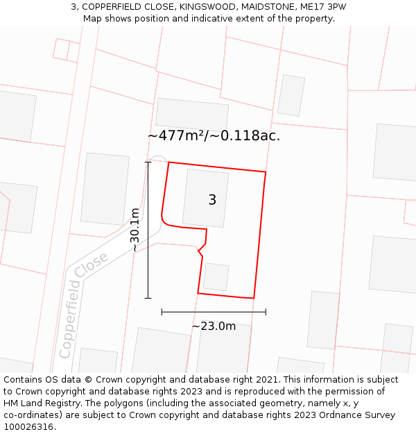 3, COPPERFIELD CLOSE, KINGSWOOD, MAIDSTONE, ME17 3PW: Plot and title map