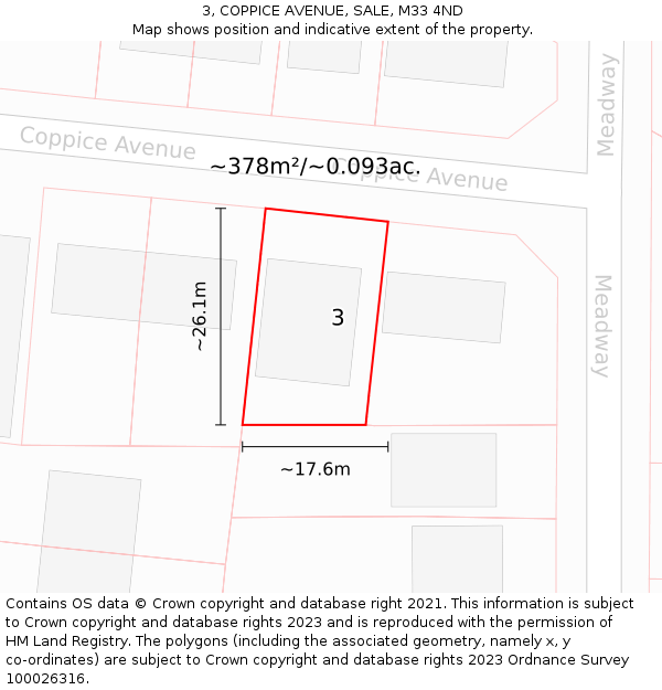 3, COPPICE AVENUE, SALE, M33 4ND: Plot and title map