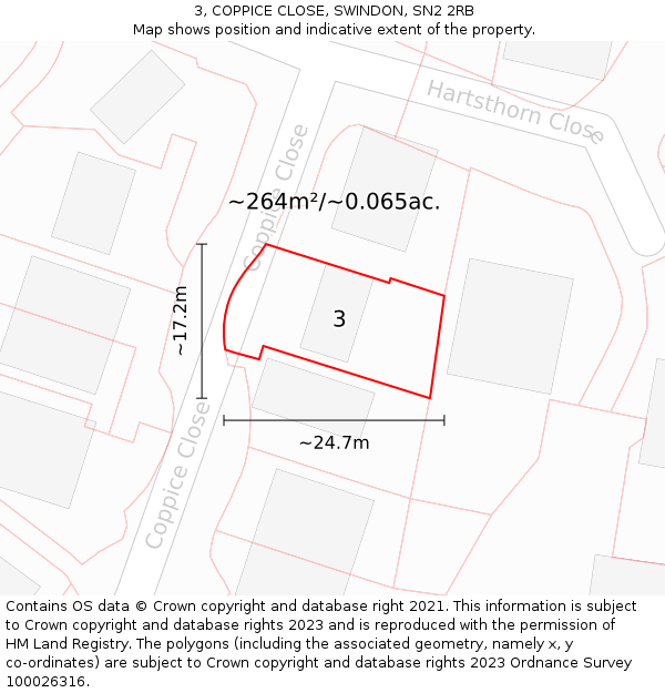 3, COPPICE CLOSE, SWINDON, SN2 2RB: Plot and title map