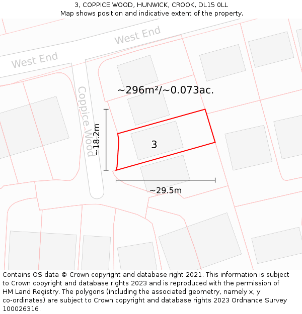 3, COPPICE WOOD, HUNWICK, CROOK, DL15 0LL: Plot and title map