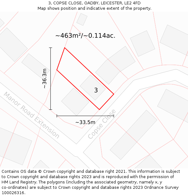 3, COPSE CLOSE, OADBY, LEICESTER, LE2 4FD: Plot and title map