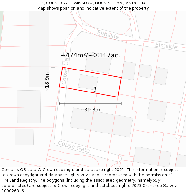 3, COPSE GATE, WINSLOW, BUCKINGHAM, MK18 3HX: Plot and title map