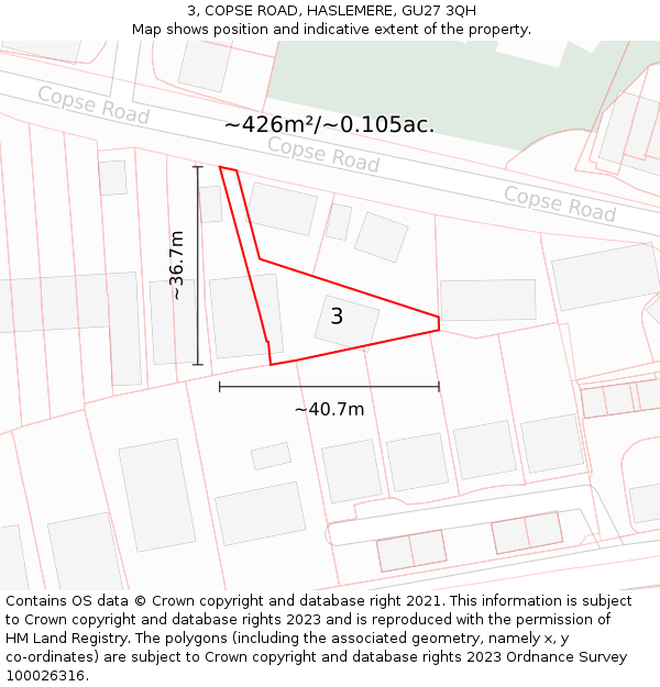 3, COPSE ROAD, HASLEMERE, GU27 3QH: Plot and title map