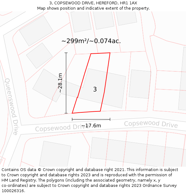 3, COPSEWOOD DRIVE, HEREFORD, HR1 1AX: Plot and title map