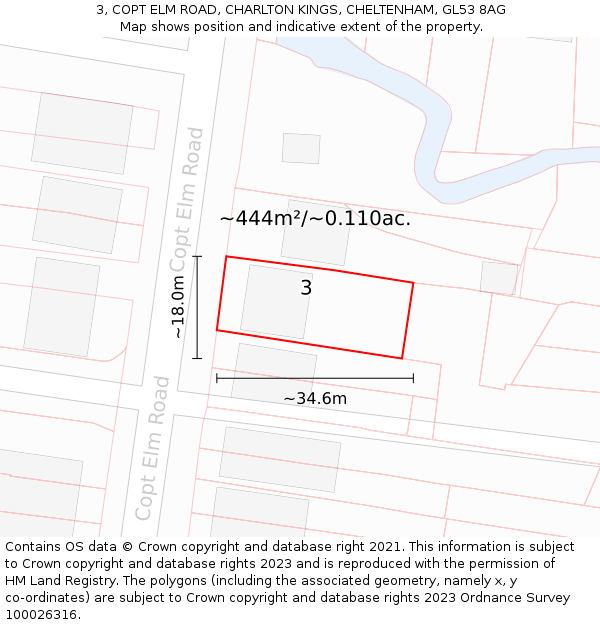 3, COPT ELM ROAD, CHARLTON KINGS, CHELTENHAM, GL53 8AG: Plot and title map