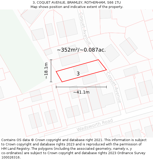 3, COQUET AVENUE, BRAMLEY, ROTHERHAM, S66 1TU: Plot and title map