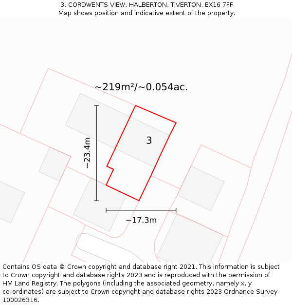 3, CORDWENTS VIEW, HALBERTON, TIVERTON, EX16 7FF: Plot and title map