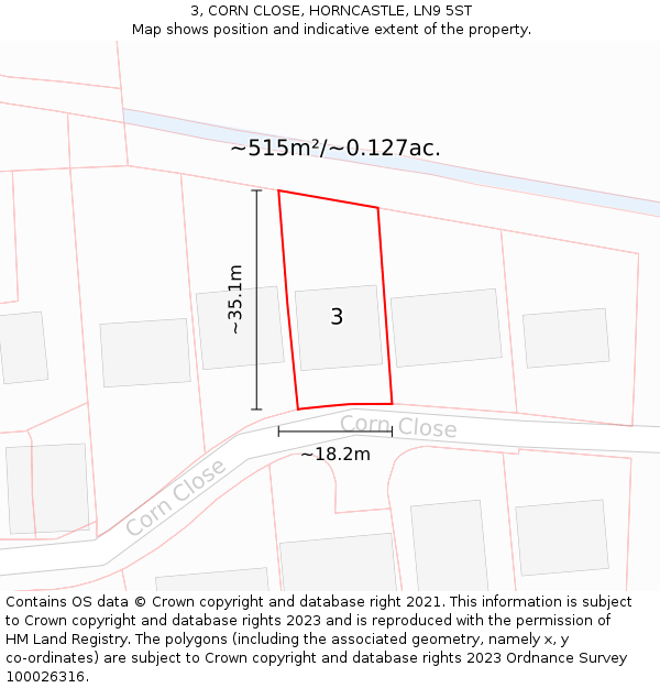 3, CORN CLOSE, HORNCASTLE, LN9 5ST: Plot and title map