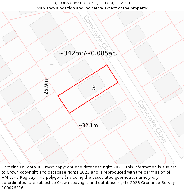 3, CORNCRAKE CLOSE, LUTON, LU2 8EL: Plot and title map