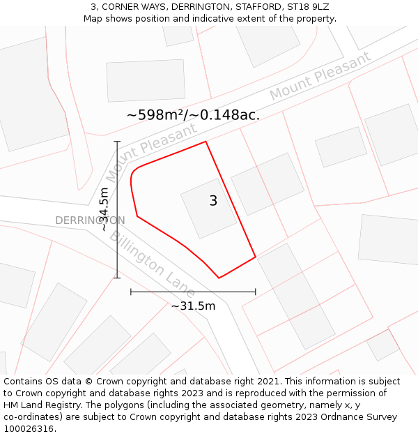 3, CORNER WAYS, DERRINGTON, STAFFORD, ST18 9LZ: Plot and title map