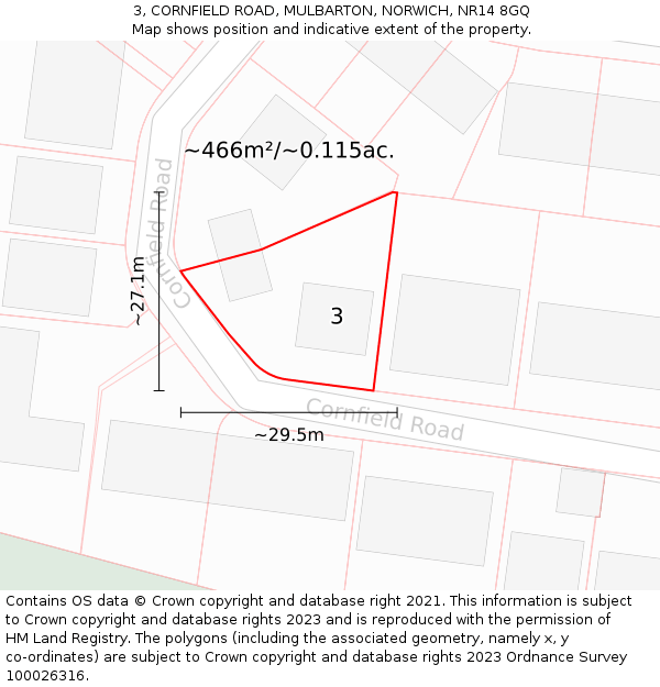 3, CORNFIELD ROAD, MULBARTON, NORWICH, NR14 8GQ: Plot and title map