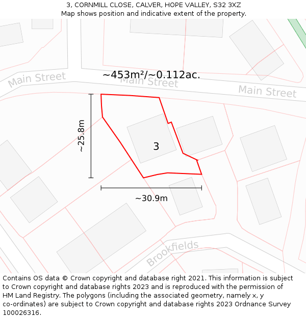 3, CORNMILL CLOSE, CALVER, HOPE VALLEY, S32 3XZ: Plot and title map