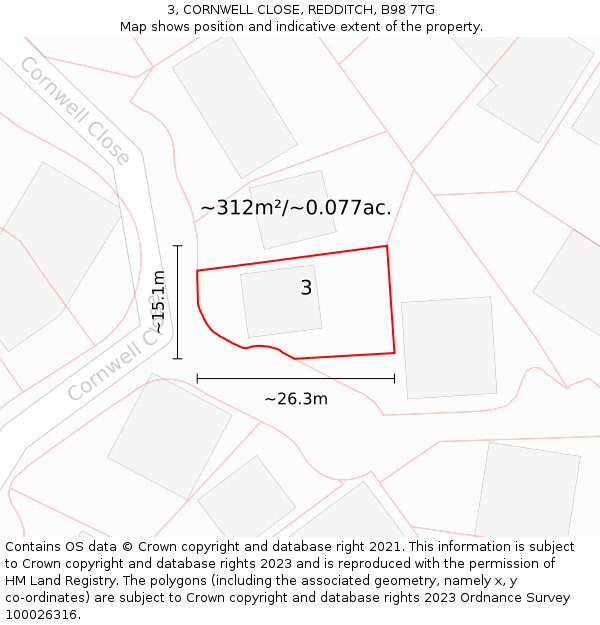 3, CORNWELL CLOSE, REDDITCH, B98 7TG: Plot and title map