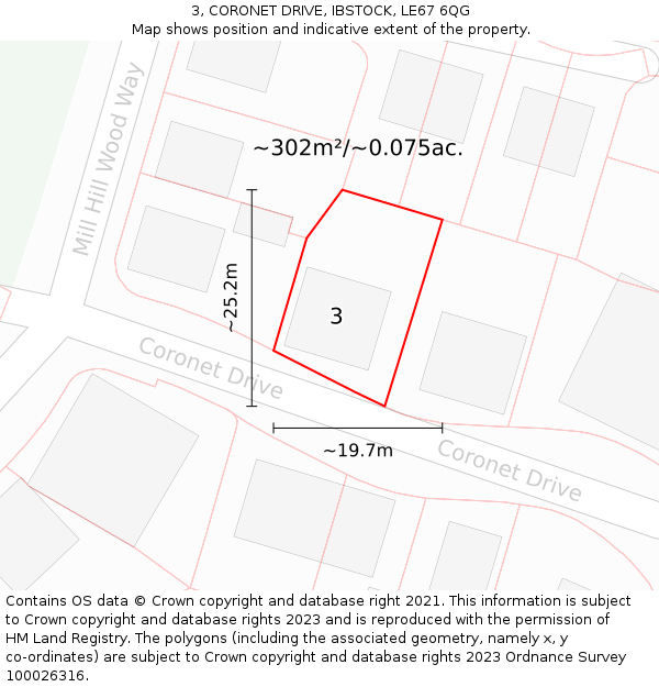 3, CORONET DRIVE, IBSTOCK, LE67 6QG: Plot and title map