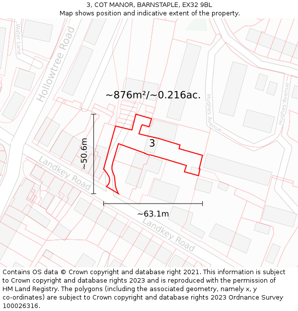 3, COT MANOR, BARNSTAPLE, EX32 9BL: Plot and title map