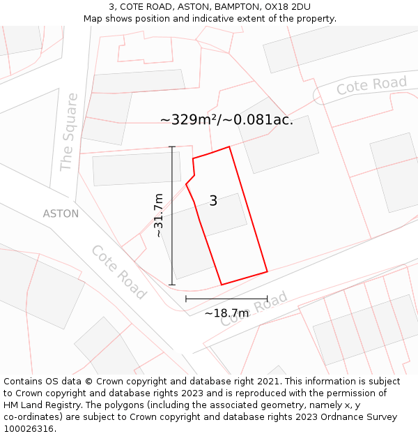 3, COTE ROAD, ASTON, BAMPTON, OX18 2DU: Plot and title map