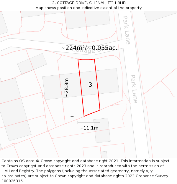 3, COTTAGE DRIVE, SHIFNAL, TF11 9HB: Plot and title map