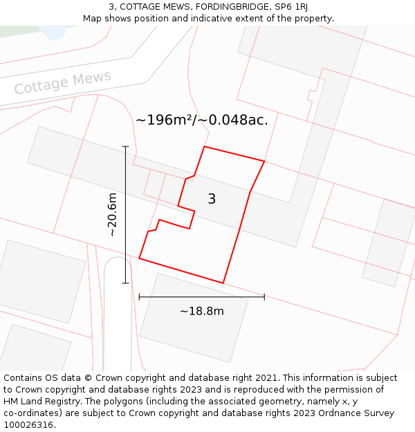 3, COTTAGE MEWS, FORDINGBRIDGE, SP6 1RJ: Plot and title map