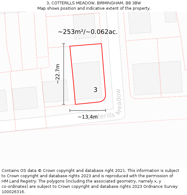 3, COTTERILLS MEADOW, BIRMINGHAM, B8 3BW: Plot and title map