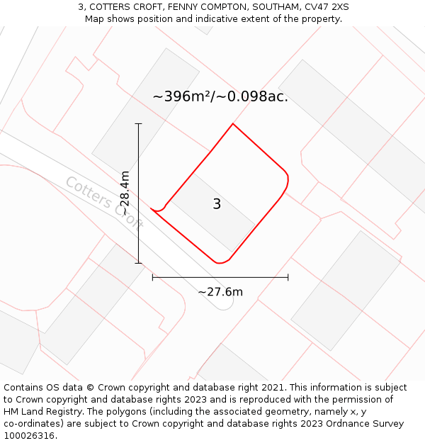 3, COTTERS CROFT, FENNY COMPTON, SOUTHAM, CV47 2XS: Plot and title map