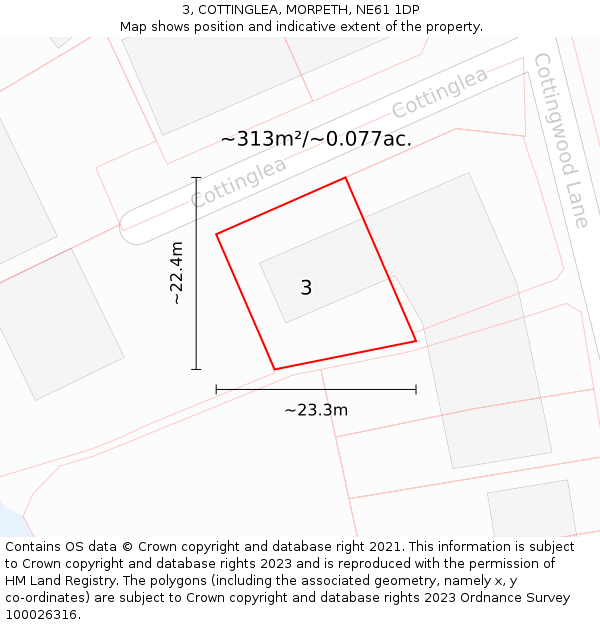 3, COTTINGLEA, MORPETH, NE61 1DP: Plot and title map