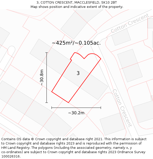 3, COTTON CRESCENT, MACCLESFIELD, SK10 2BT: Plot and title map