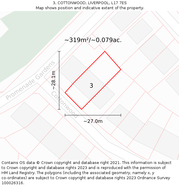 3, COTTONWOOD, LIVERPOOL, L17 7ES: Plot and title map