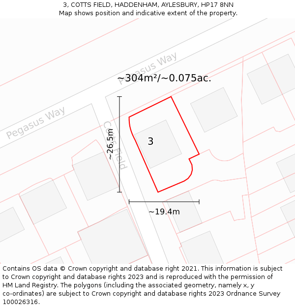 3, COTTS FIELD, HADDENHAM, AYLESBURY, HP17 8NN: Plot and title map