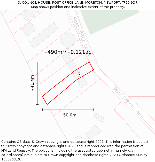 3, COUNCIL HOUSE, POST OFFICE LANE, MORETON, NEWPORT, TF10 9DR: Plot and title map