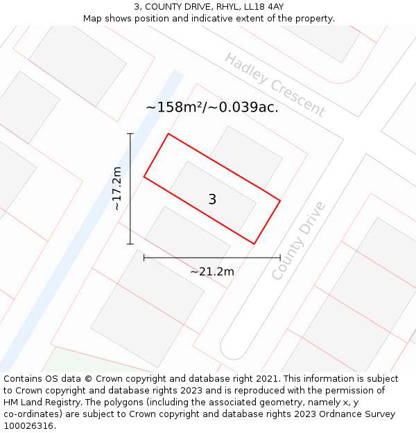 3, COUNTY DRIVE, RHYL, LL18 4AY: Plot and title map