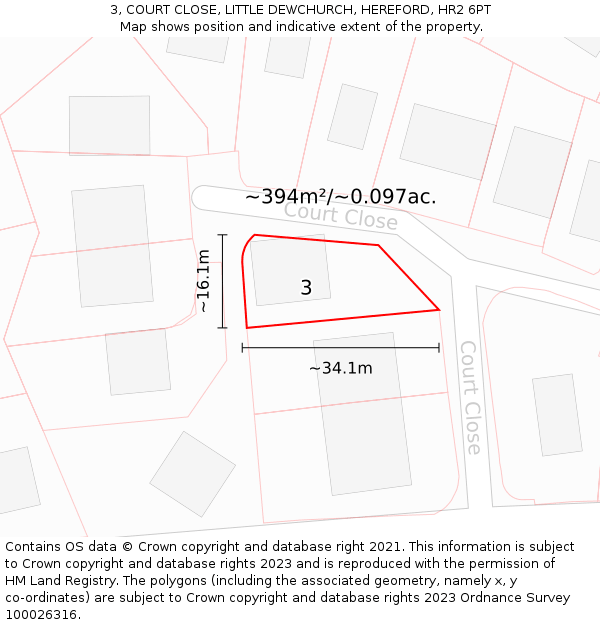 3, COURT CLOSE, LITTLE DEWCHURCH, HEREFORD, HR2 6PT: Plot and title map