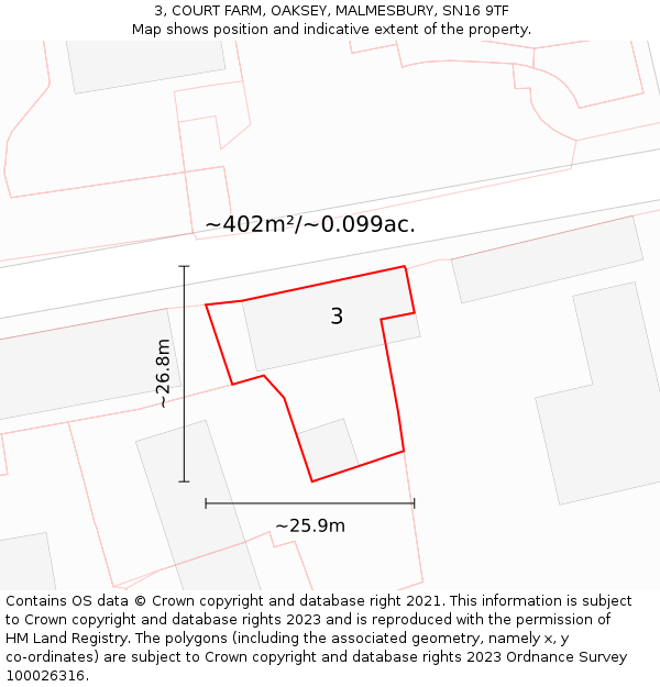 3, COURT FARM, OAKSEY, MALMESBURY, SN16 9TF: Plot and title map