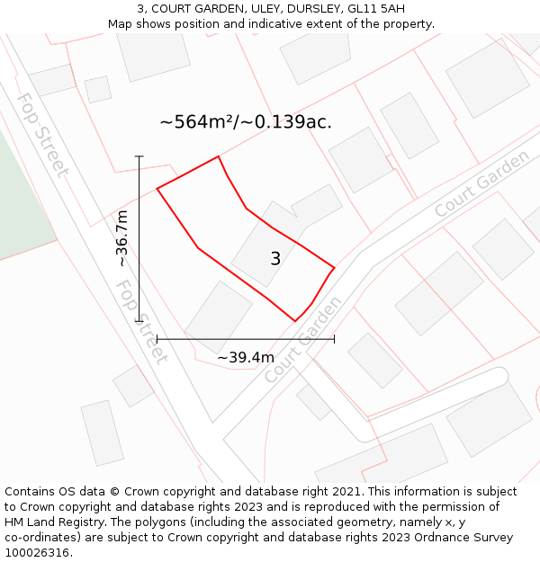 3, COURT GARDEN, ULEY, DURSLEY, GL11 5AH: Plot and title map