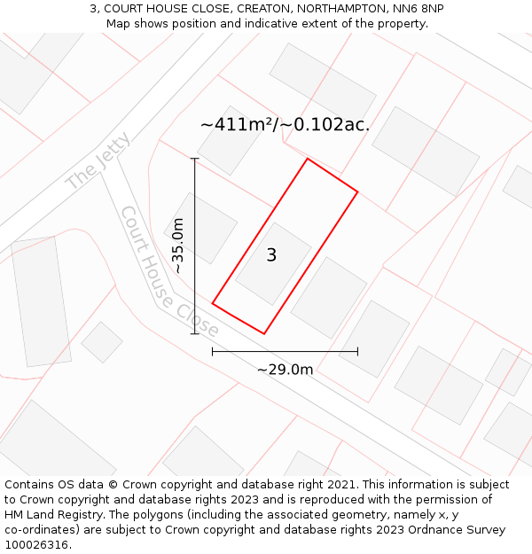 3, COURT HOUSE CLOSE, CREATON, NORTHAMPTON, NN6 8NP: Plot and title map