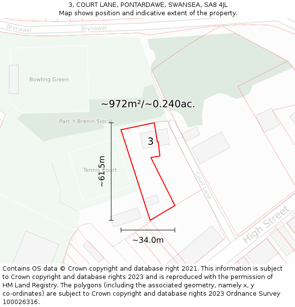 3, COURT LANE, PONTARDAWE, SWANSEA, SA8 4JL: Plot and title map