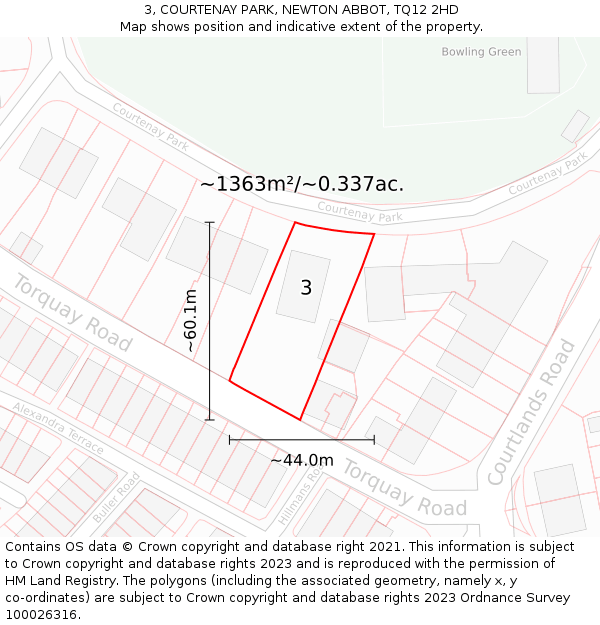 3, COURTENAY PARK, NEWTON ABBOT, TQ12 2HD: Plot and title map