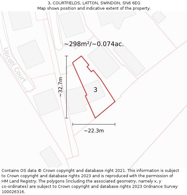 3, COURTFIELDS, LATTON, SWINDON, SN6 6EG: Plot and title map