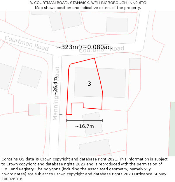 3, COURTMAN ROAD, STANWICK, WELLINGBOROUGH, NN9 6TG: Plot and title map