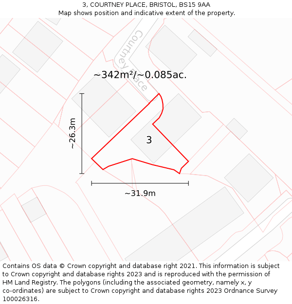 3, COURTNEY PLACE, BRISTOL, BS15 9AA: Plot and title map