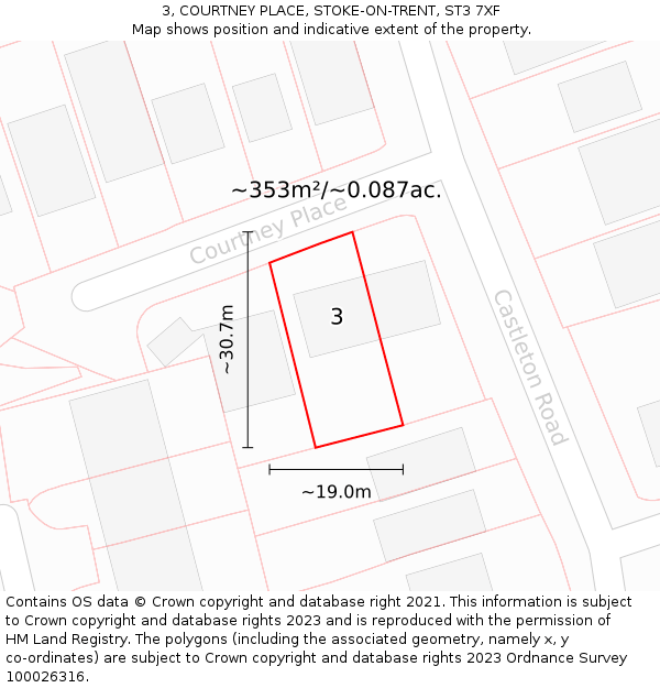 3, COURTNEY PLACE, STOKE-ON-TRENT, ST3 7XF: Plot and title map