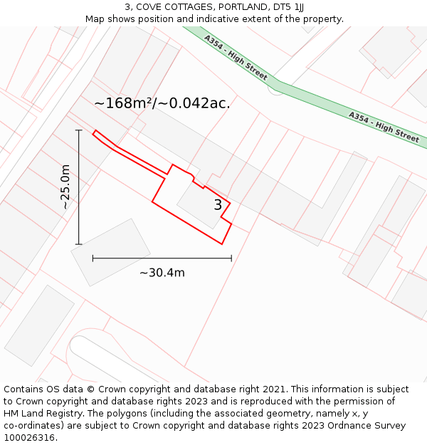 3, COVE COTTAGES, PORTLAND, DT5 1JJ: Plot and title map