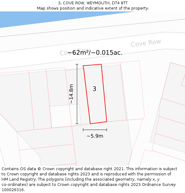 3, COVE ROW, WEYMOUTH, DT4 8TT: Plot and title map