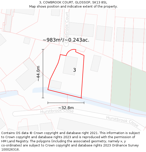 3, COWBROOK COURT, GLOSSOP, SK13 8SL: Plot and title map