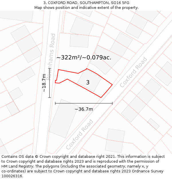 3, COXFORD ROAD, SOUTHAMPTON, SO16 5FG: Plot and title map