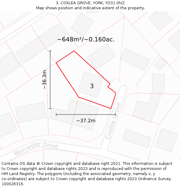 3, COXLEA GROVE, YORK, YO31 0NZ: Plot and title map