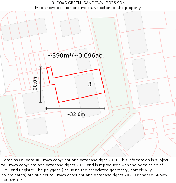 3, COXS GREEN, SANDOWN, PO36 9DN: Plot and title map