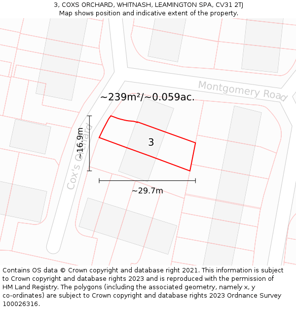 3, COXS ORCHARD, WHITNASH, LEAMINGTON SPA, CV31 2TJ: Plot and title map