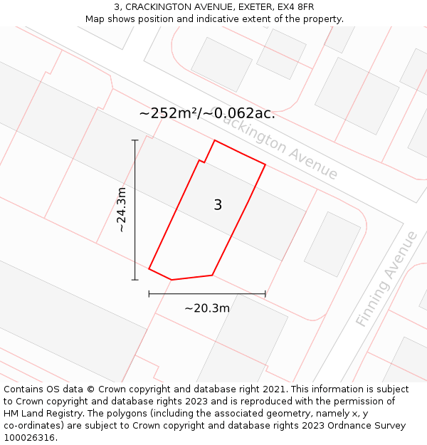 3, CRACKINGTON AVENUE, EXETER, EX4 8FR: Plot and title map