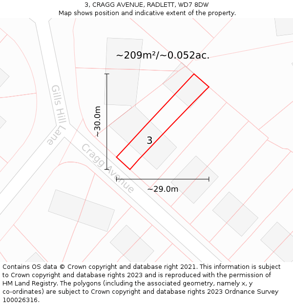 3, CRAGG AVENUE, RADLETT, WD7 8DW: Plot and title map